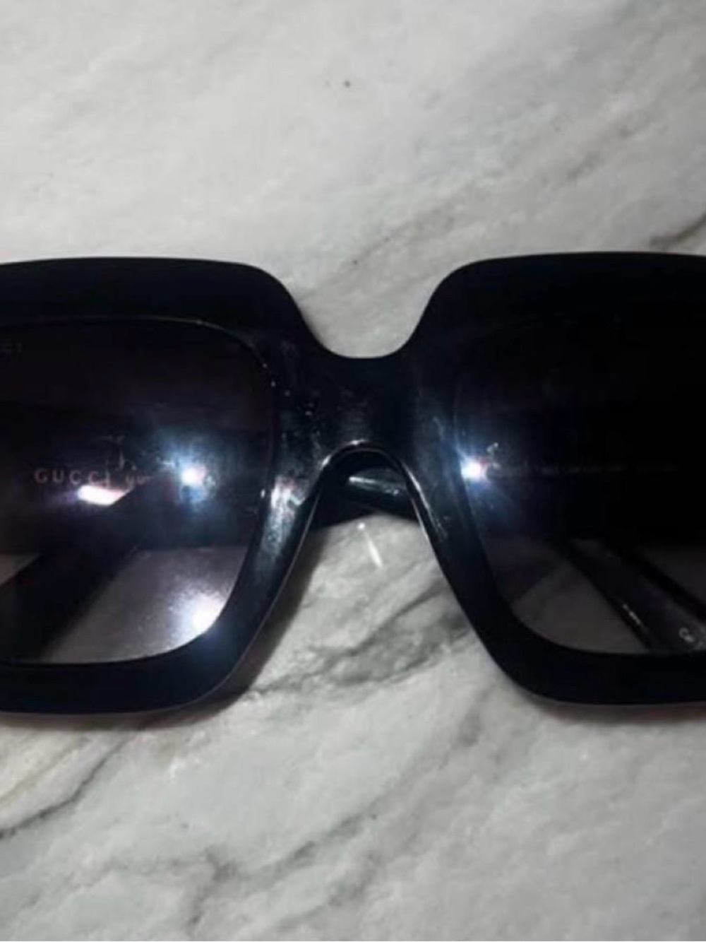 Gucci Square Frame Sunglasses Black w/ Gold GG Logo + Case